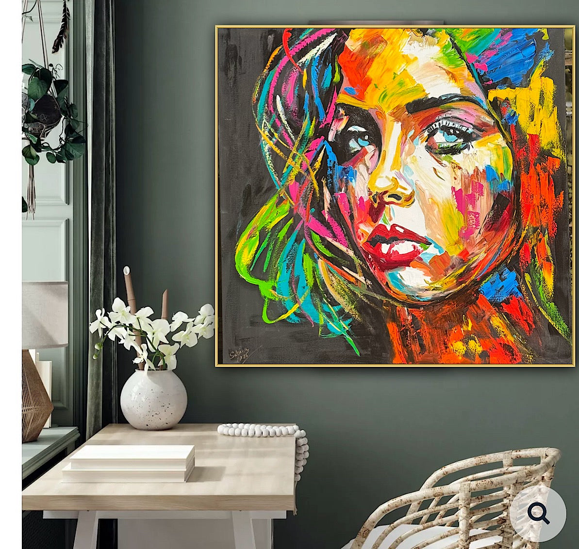 Modern Style Abstract Original Oil Painting On 100 x 100cm canvas Pillow talk woman portrait framed in black and gold frame