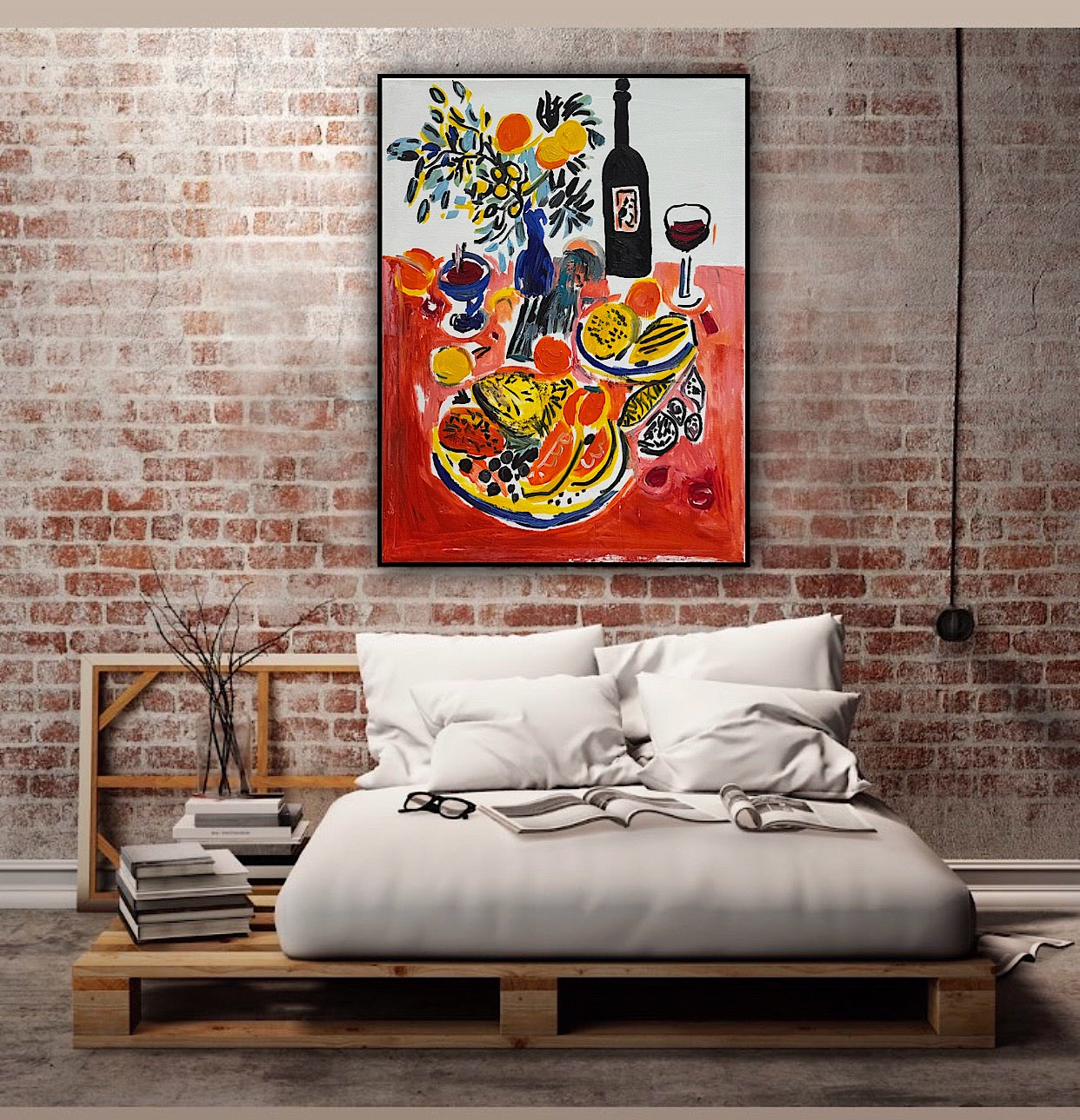 Renour Abstract Original Oil Painting On 80x60cm canvas Wine and Fruit