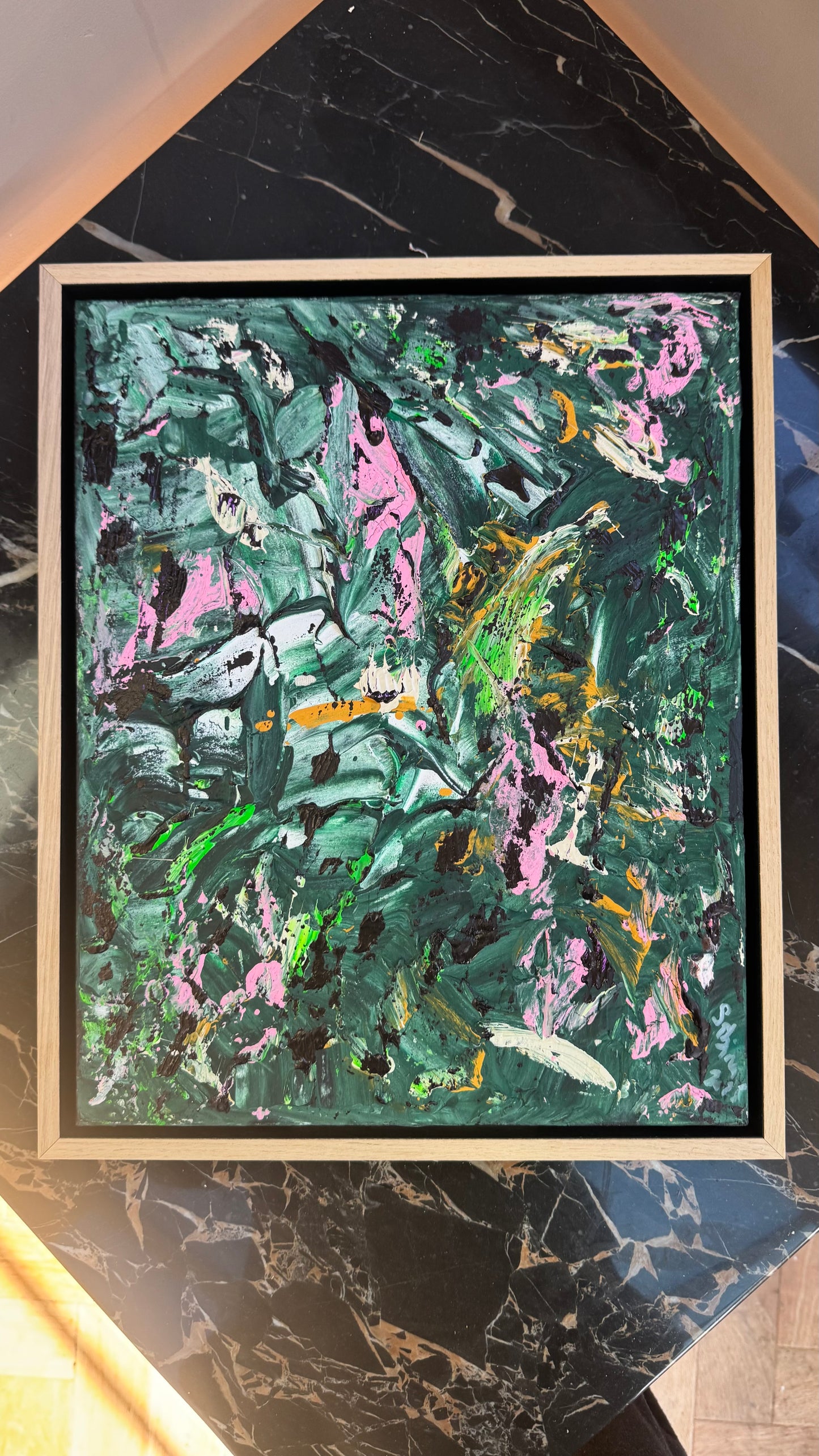 Framed in oak Original Abstract contemporary Oil Painting On Canvas 40x33cm Orchard II Oka