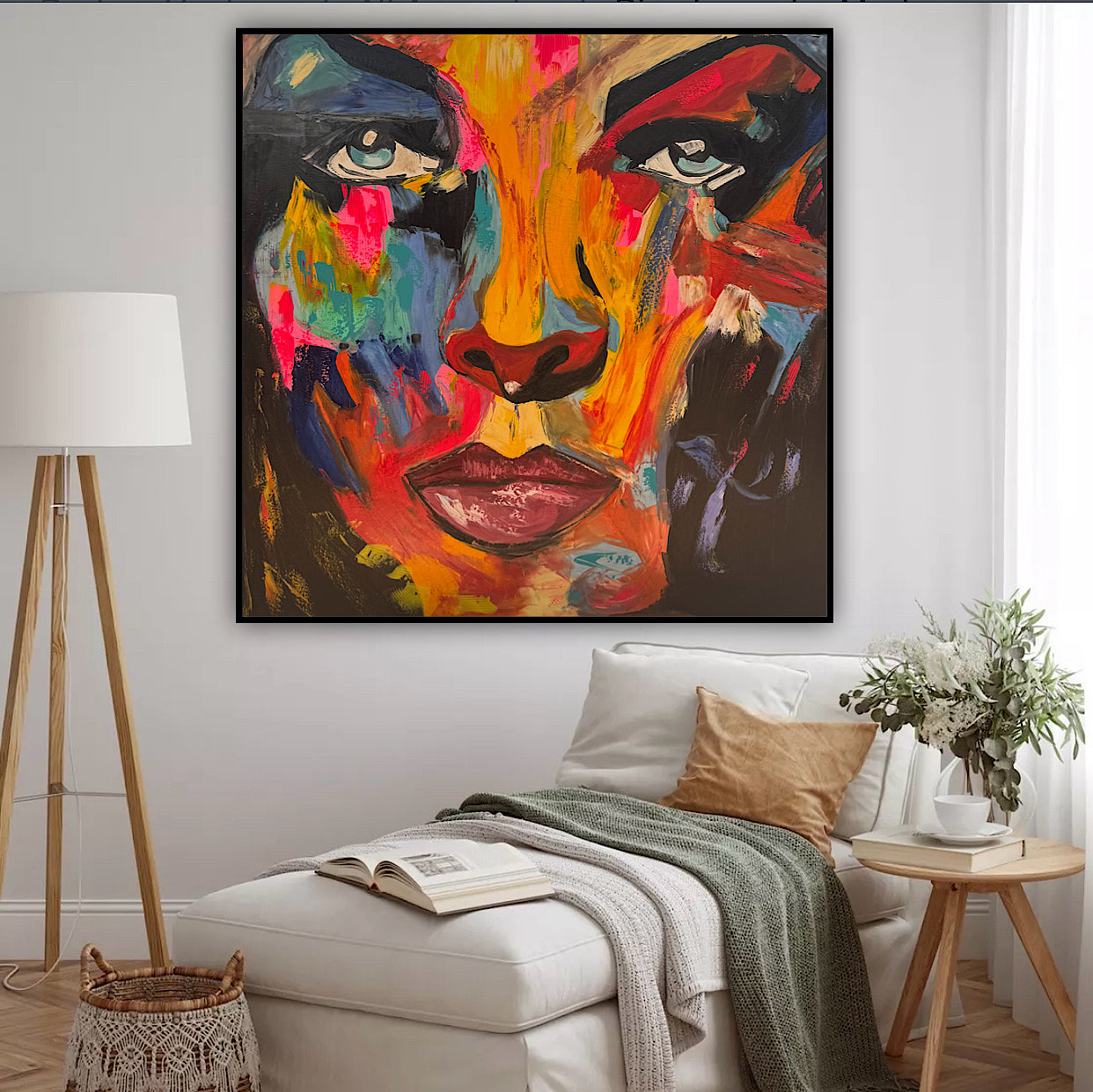 Contemporary Abstract Original Oil Painting 100x100cm canvas Cat Woman Beauty portrait