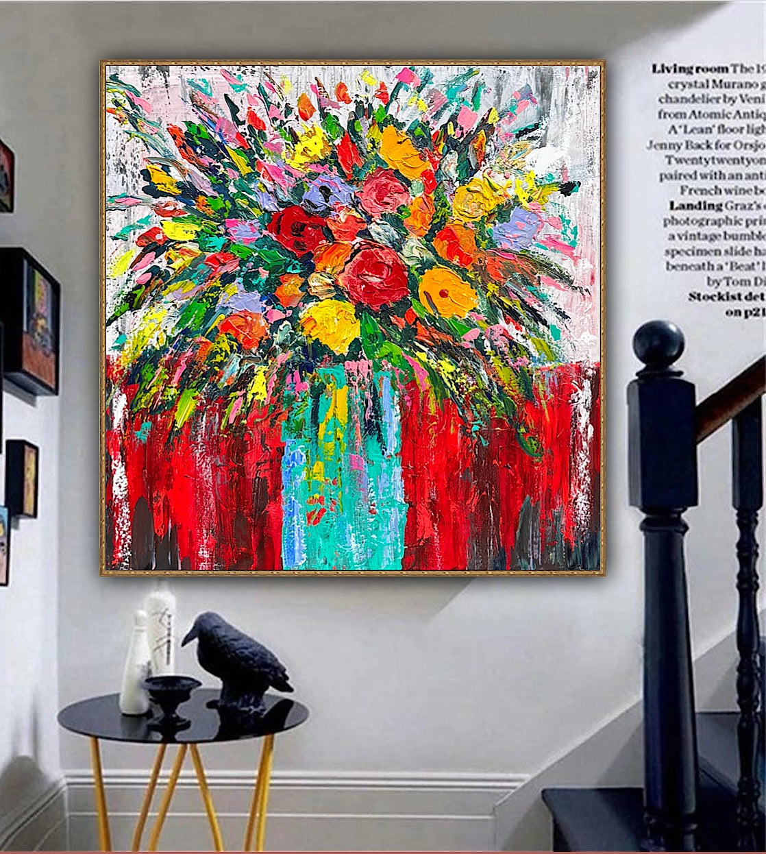 Original Abstract Oil Painting On 4cm Canvas 80 x 80cm Floral Sunflowers