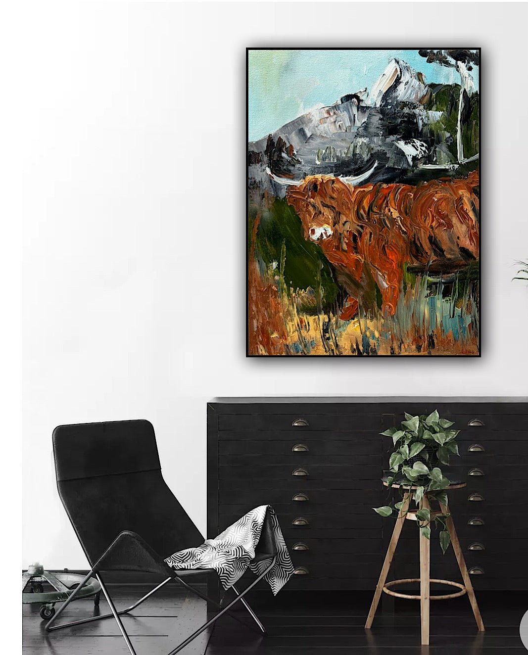 Abstract Original Oil Painting On 30 x 40cm Canvas Aboriginal highland cow ‘Bertie’ animal