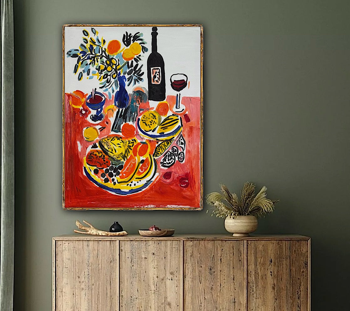 Renour Abstract Original Oil Painting On 80x60cm canvas Wine and Fruit