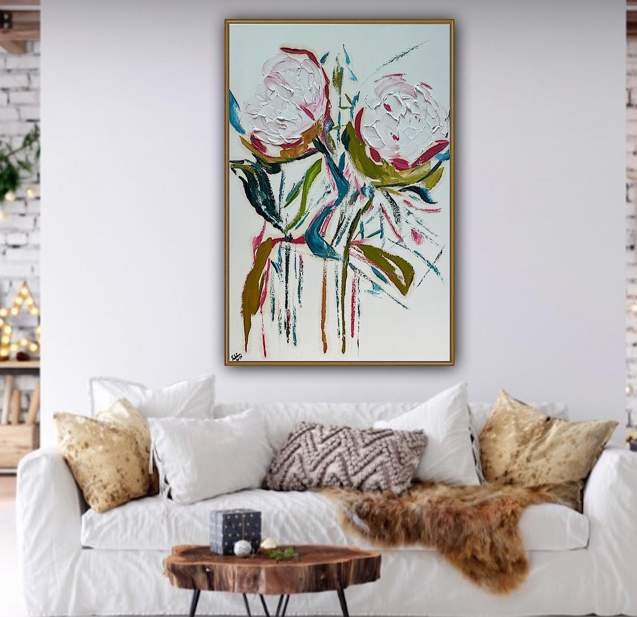 Oka Design Contemporary Abstract Original Oil Painting On 90 x 60cm Canvas Peonies floral