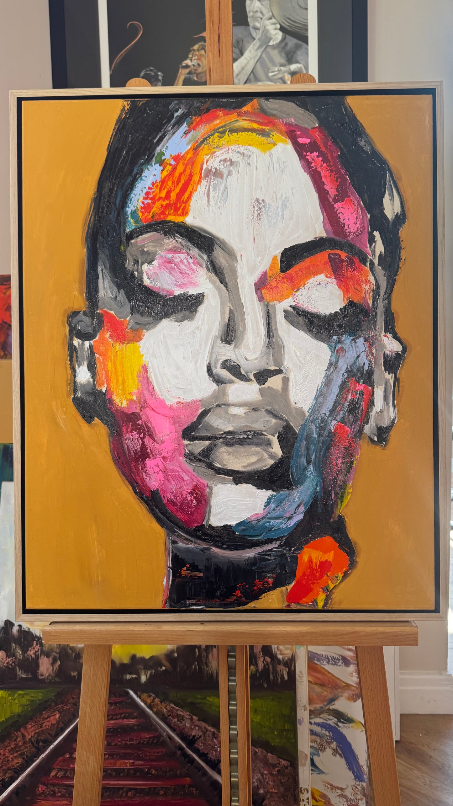 Framed in solid oak frame Original Abstract Oil Painting On Canvas 75x60cm ‘The strong woman’ Oka portrait