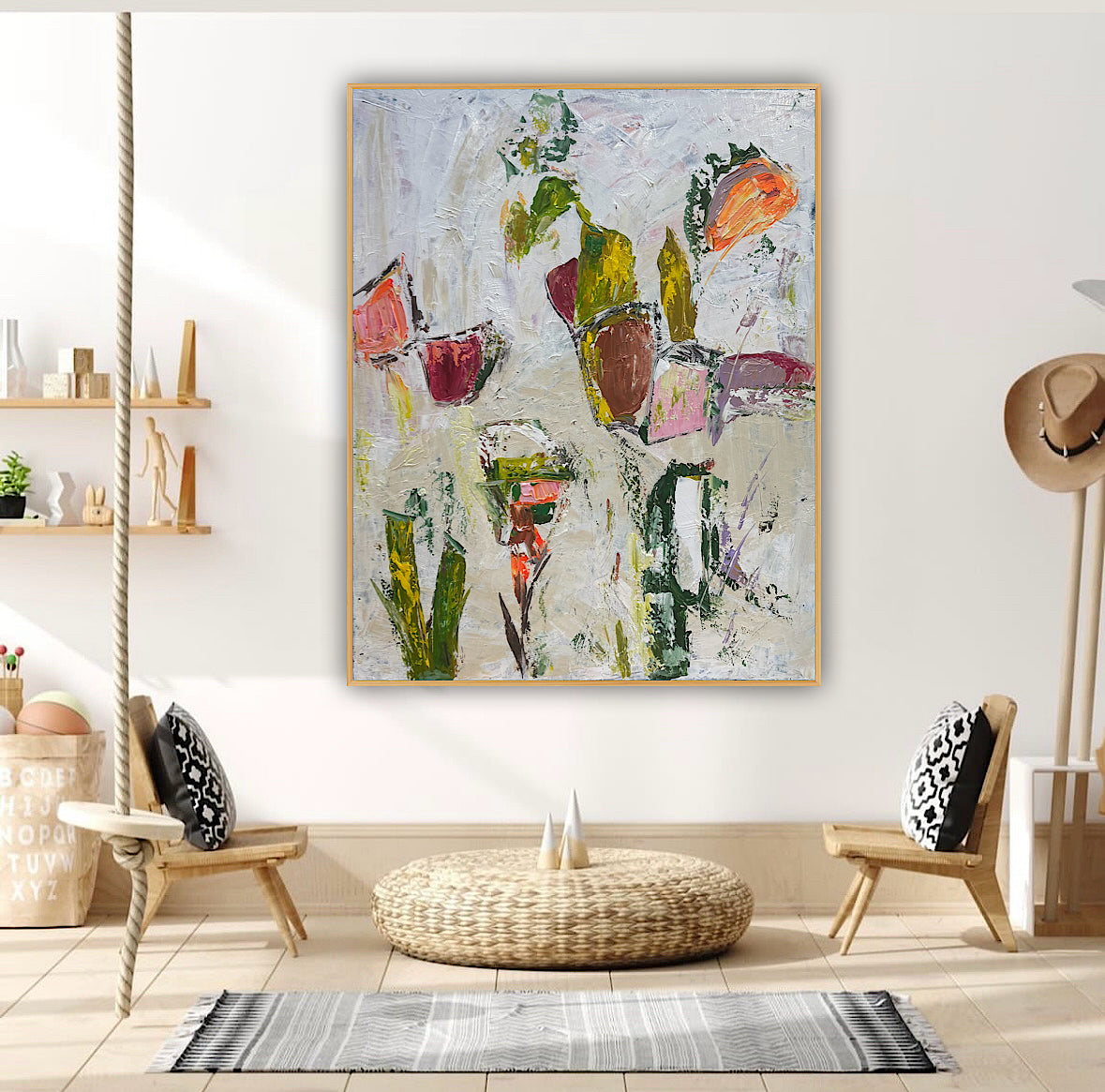 Oka Style Abstract contemporary Oil Painting On Canvas 80 x 100cm Orcia flowers