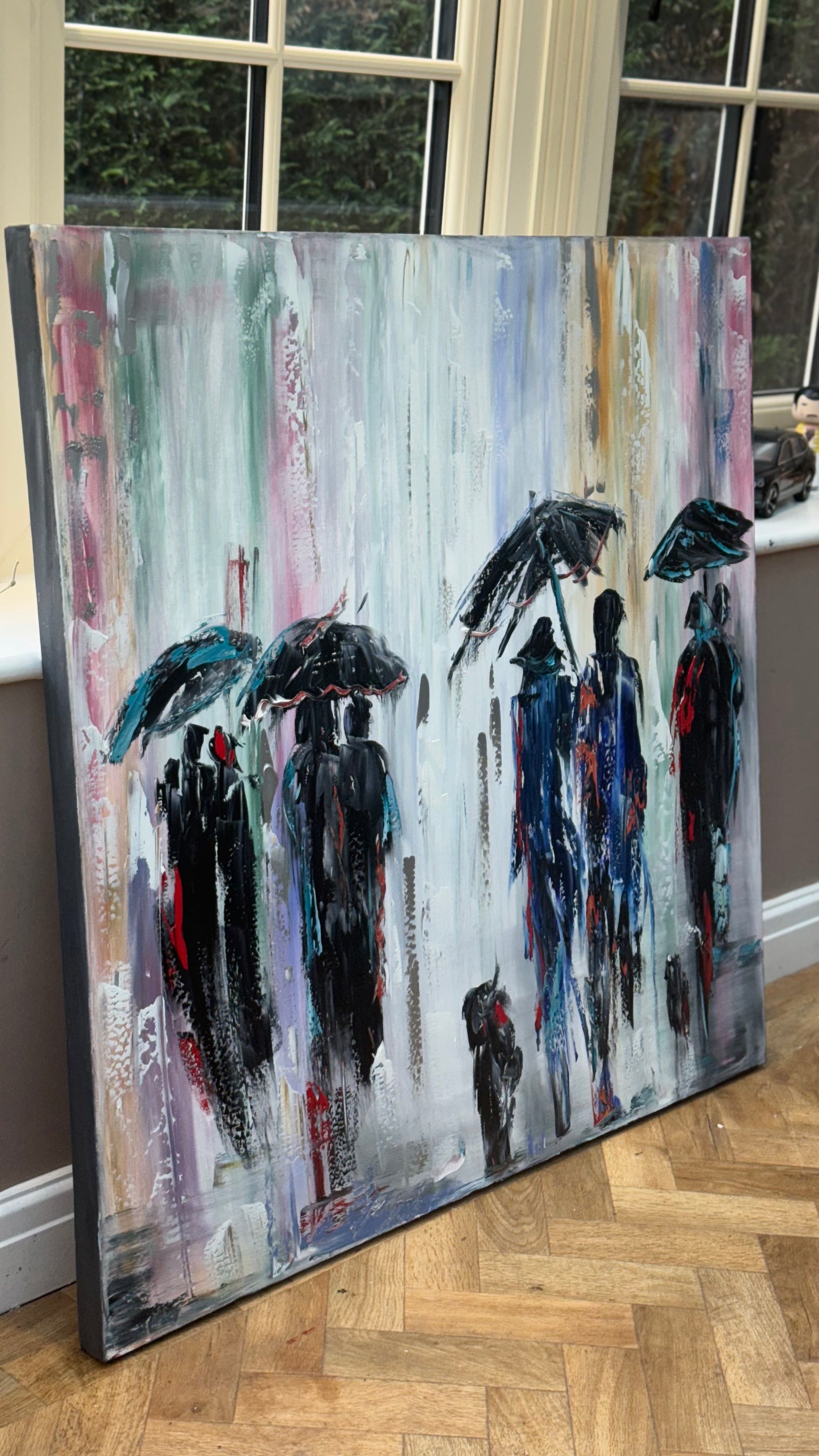 Richter Original Abstract Oil Painting 100x100cm On 4.2cm Canvas London Rain II