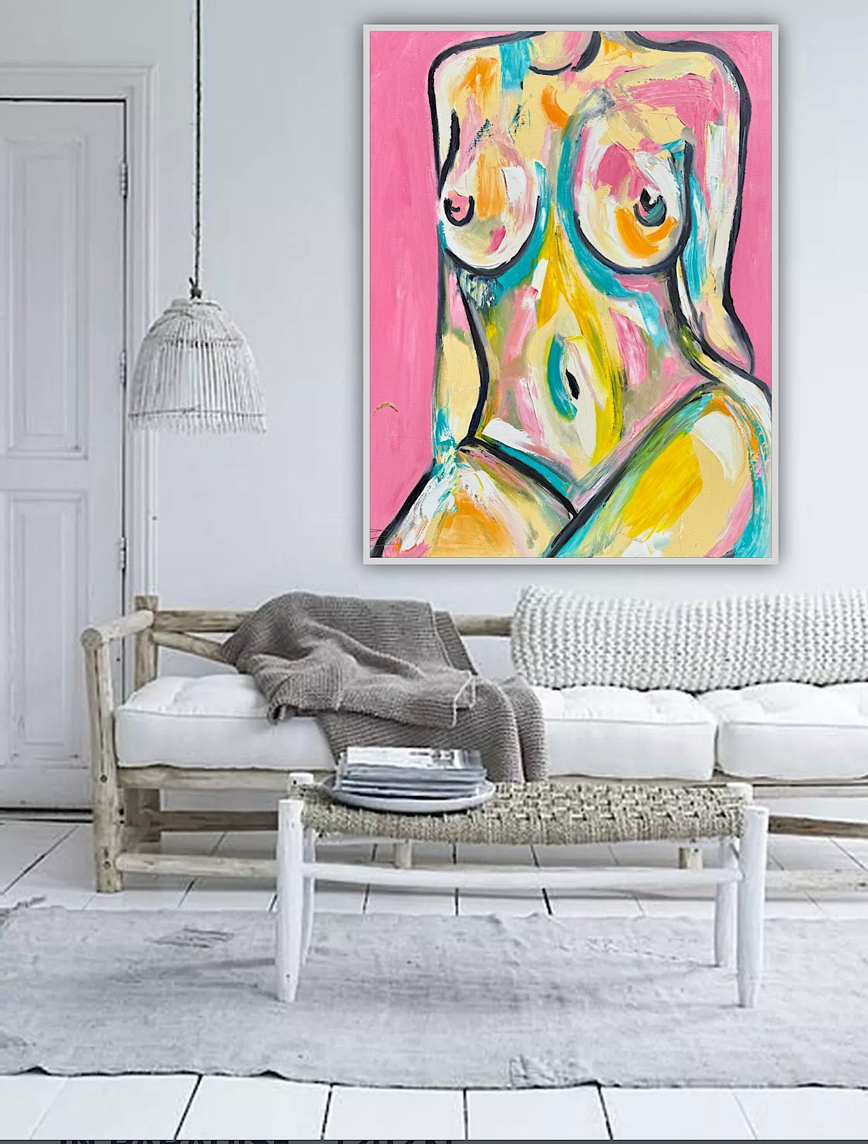 Large Abstract Original Oil Painting On 100x80cm canvas Colourful Nude