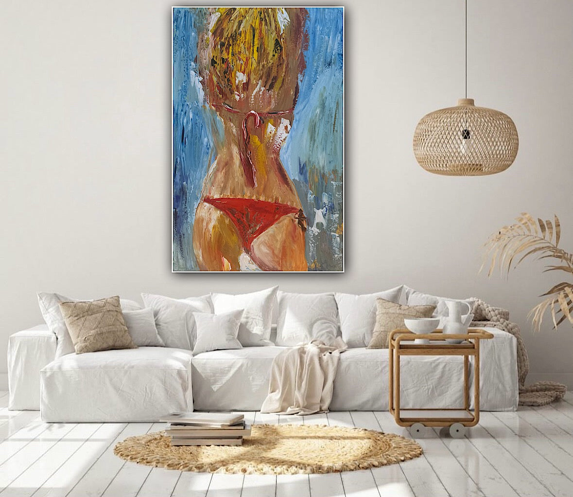 Contemporary Abstract Original Oil Painting On 90 x 60cm Canvas Girl in Red Bikini Nude collection