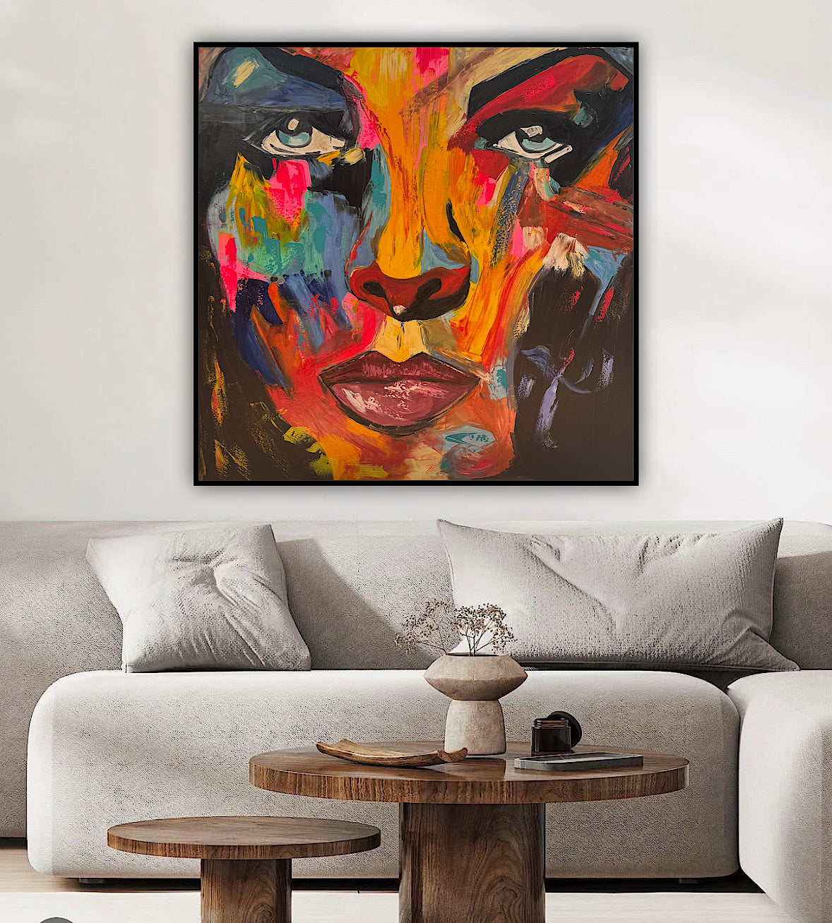 Contemporary Abstract Original Oil Painting 100x100cm canvas Cat Woman Beauty portrait