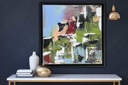 Framed Original Contemporary Abstract Oil Painting On Canvas 24 x 24cm ‘rome’