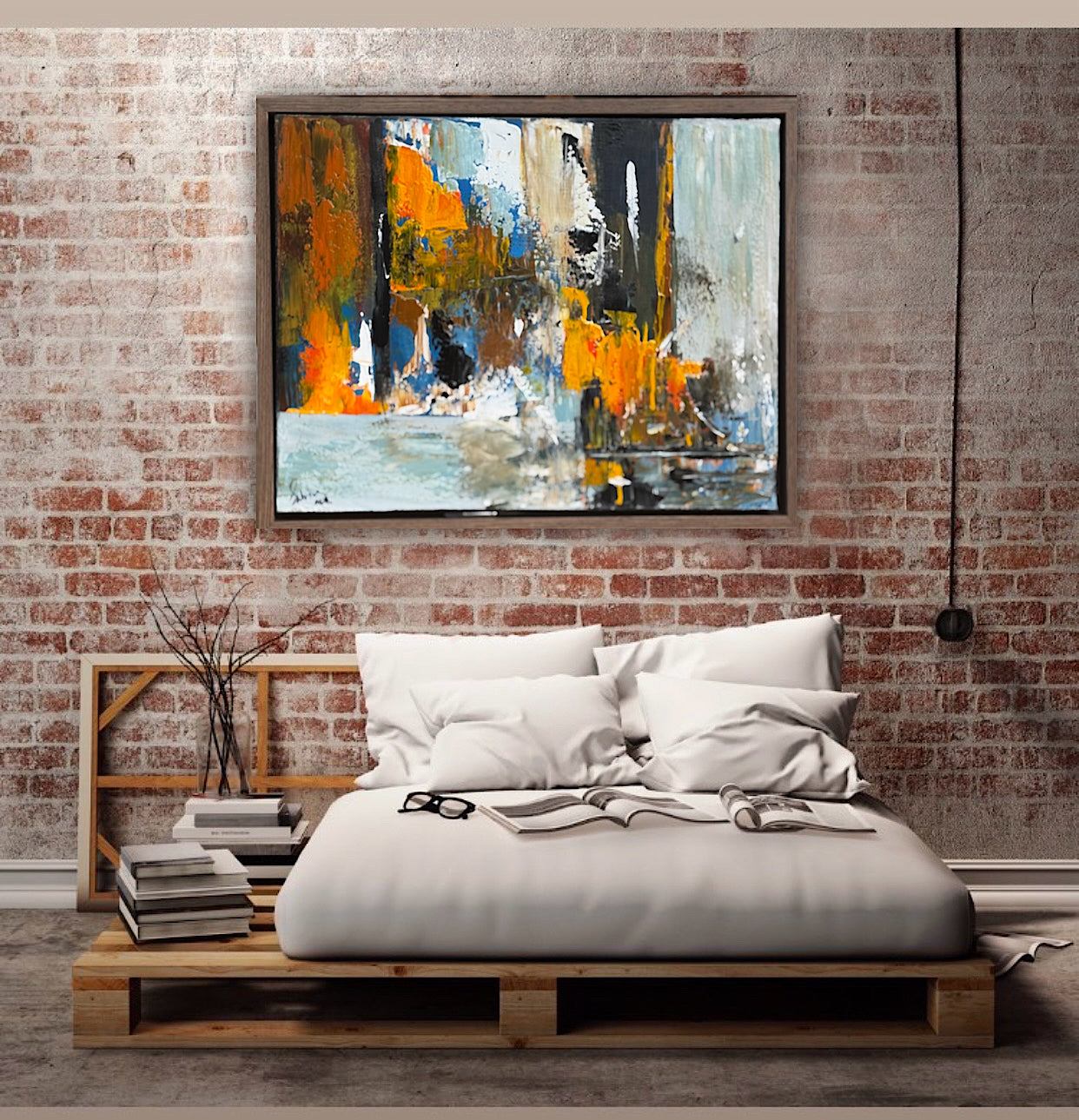 Framed Original Abstract contemporary Oil Painting On Canvas 60x50cm London Dusk Oka