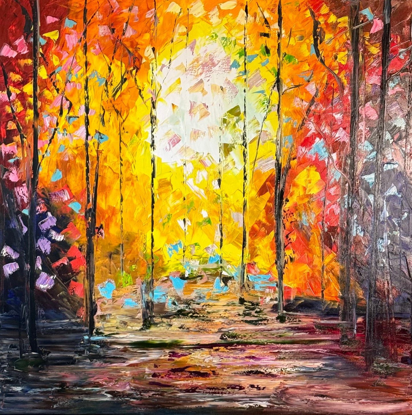 Richter Original Abstract Oil Painting 100x100cm On 1.6cm Canvas Autumn Forest