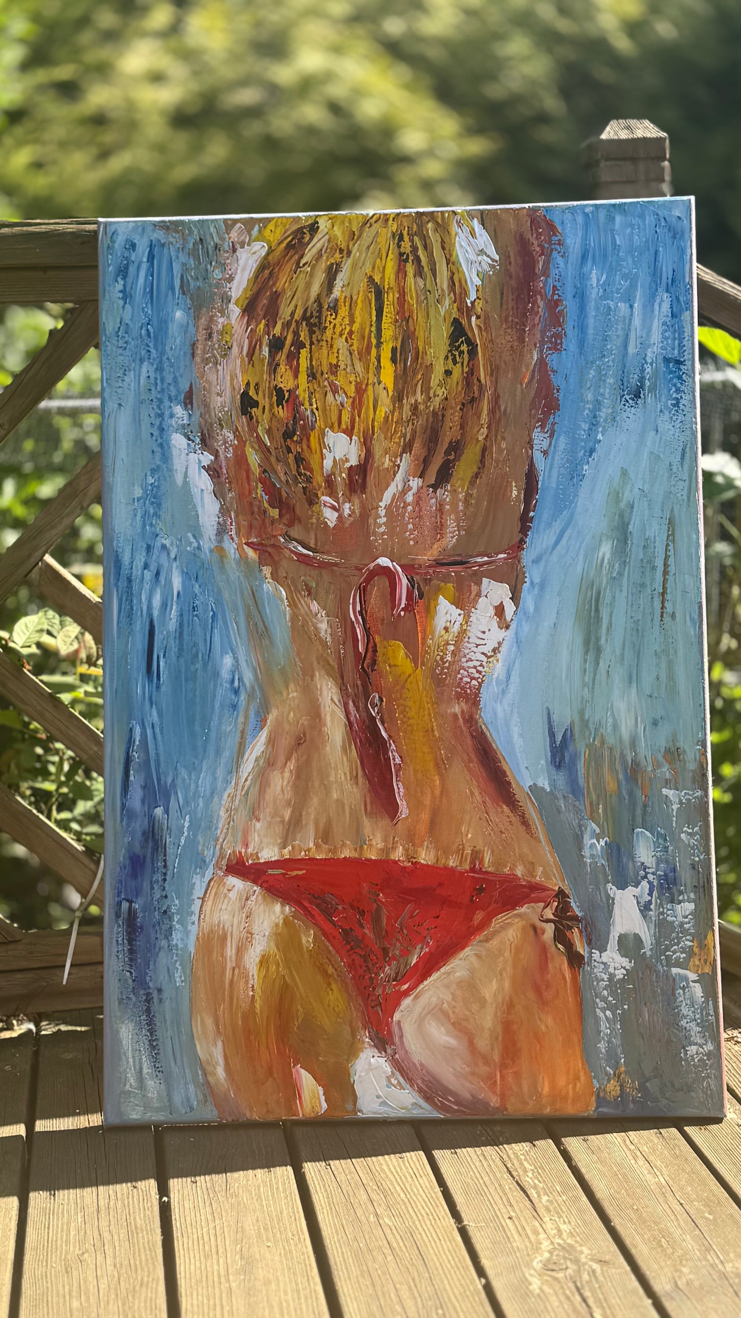 Contemporary Abstract Original Oil Painting On 90 x 60cm Canvas Girl in Red Bikini Nude collection