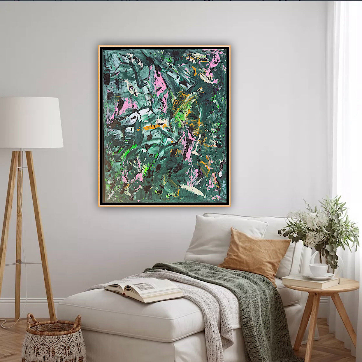 Framed in oak Original Abstract contemporary Oil Painting On Canvas 40x33cm Orchard II Oka