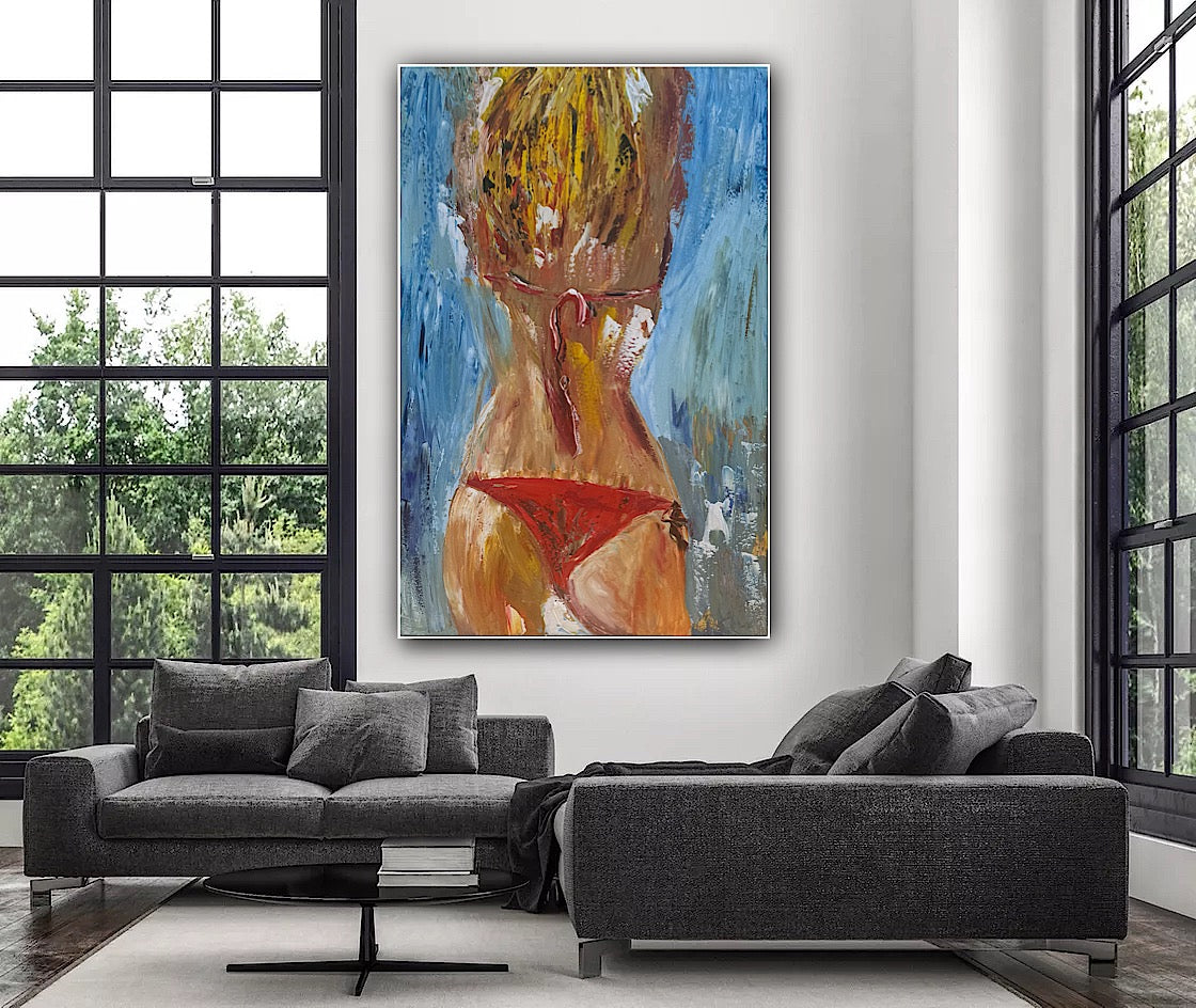 Contemporary Abstract Original Oil Painting On 90 x 60cm Canvas Girl in Red Bikini Nude collection