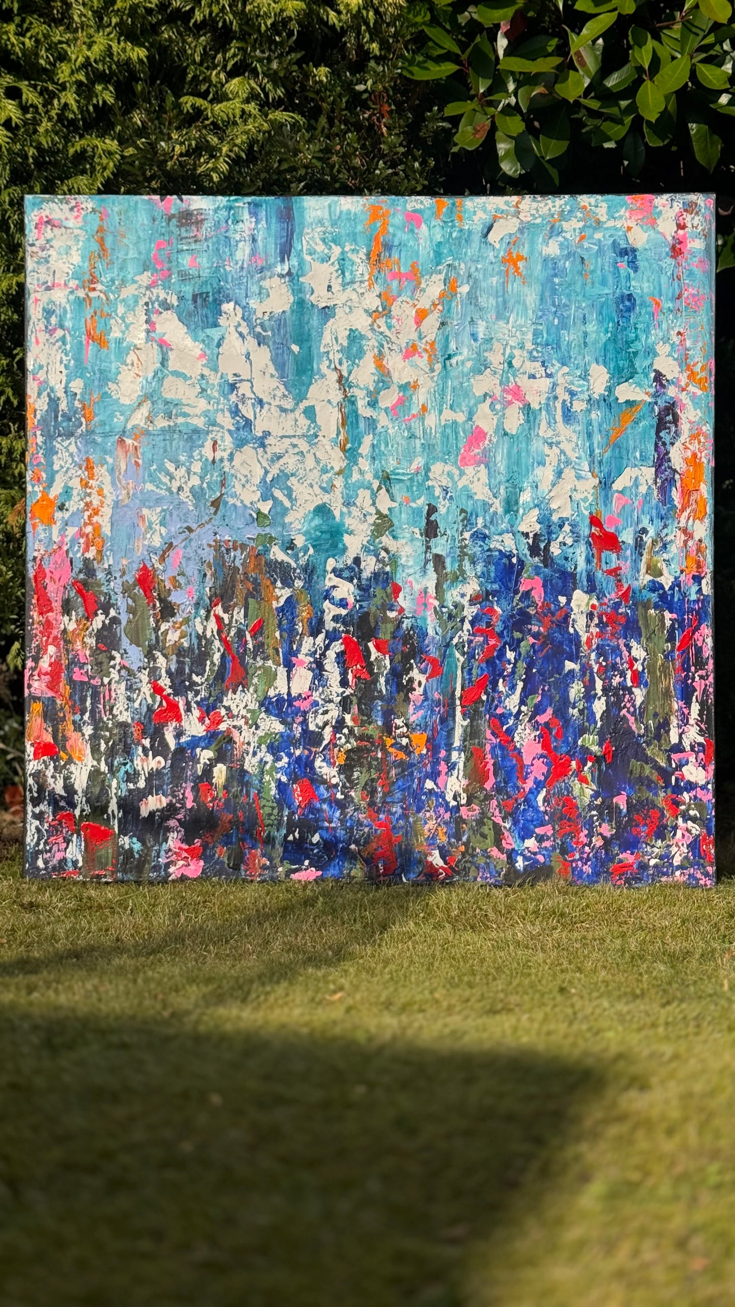 Large Abstract Original Oil Painting On 100 x100cm canvas textured Oka Wild reflections