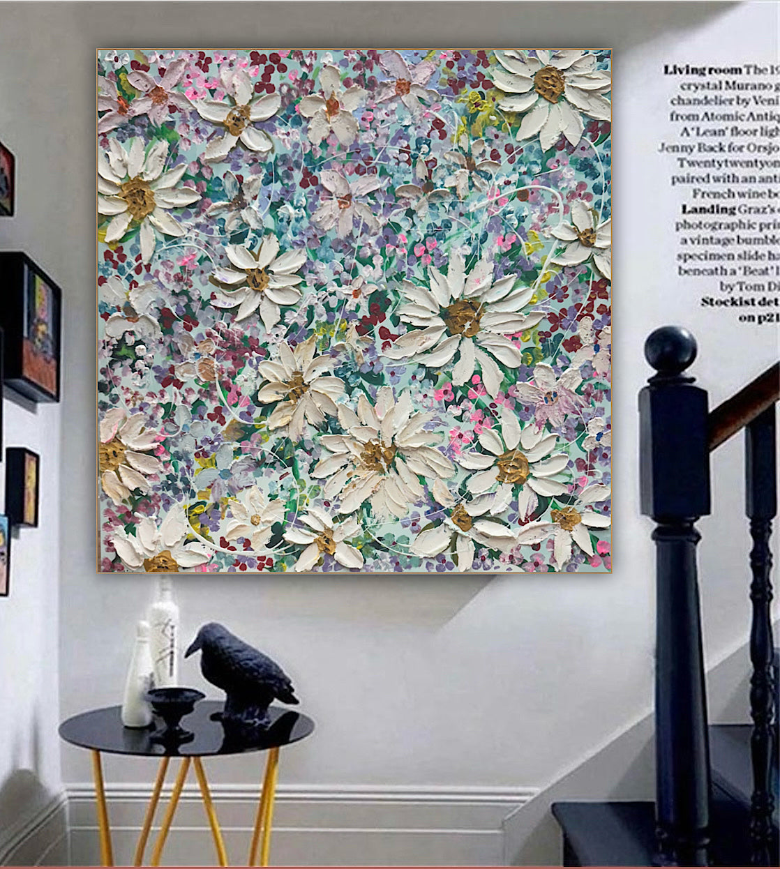 Original Abstract Oil Painting On deep edge Canvas 80x80cm Summer Flowers and more Flowers Textured