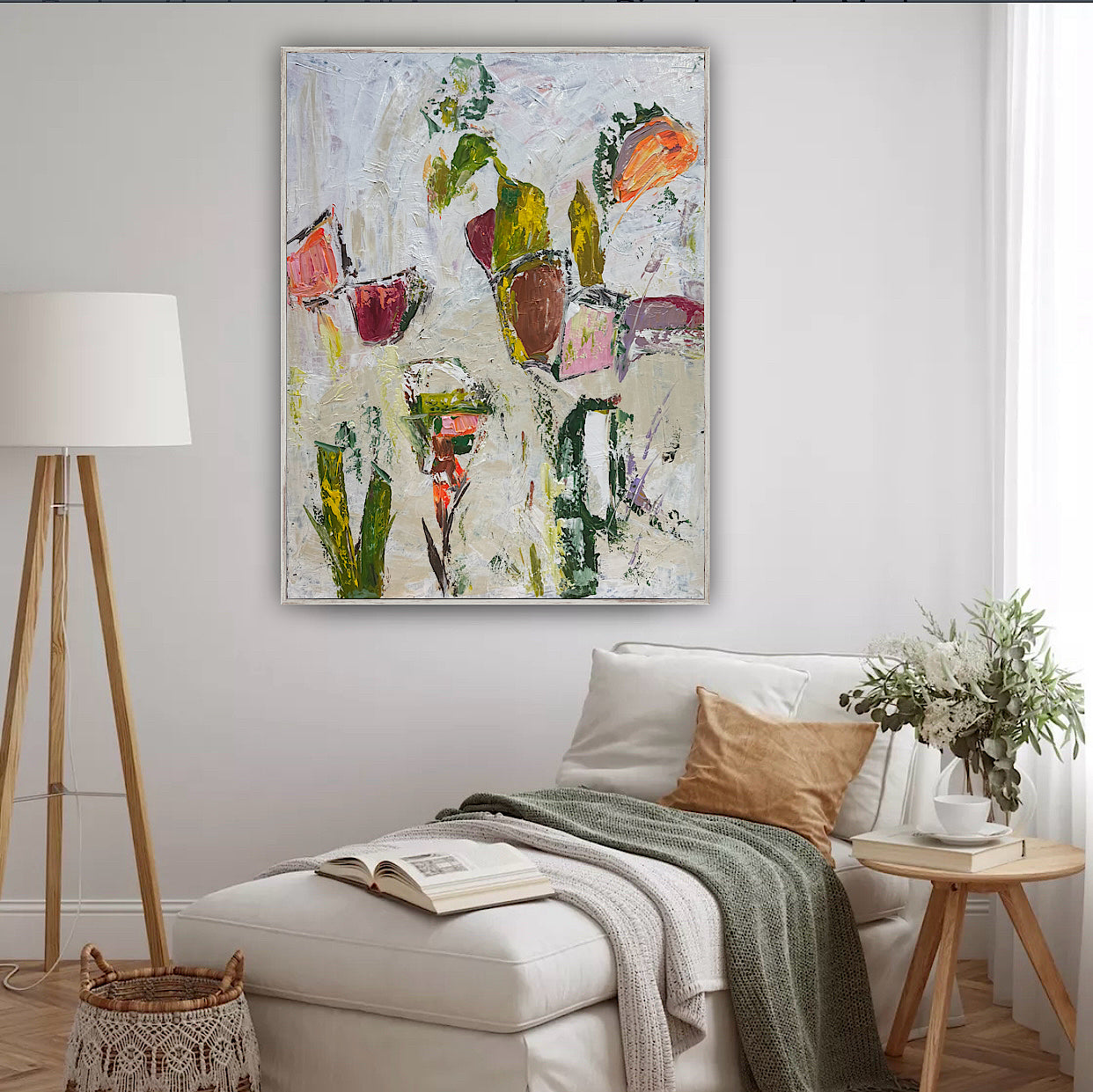 Oka Style Abstract contemporary Oil Painting On Canvas 80 x 100cm Orcia flowers