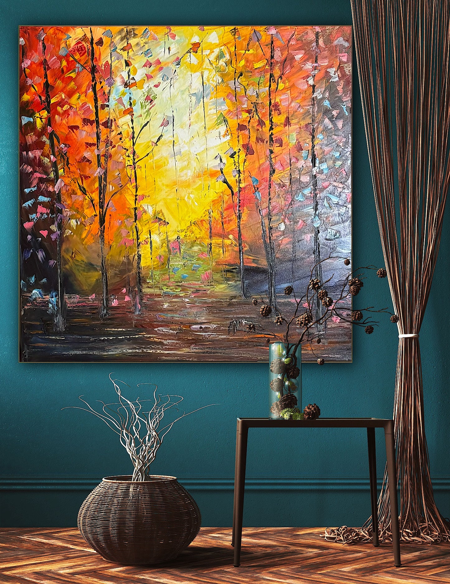 Oka Contemporary Abstract Original Oil Painting 100 x100cm Autumn Forest floral