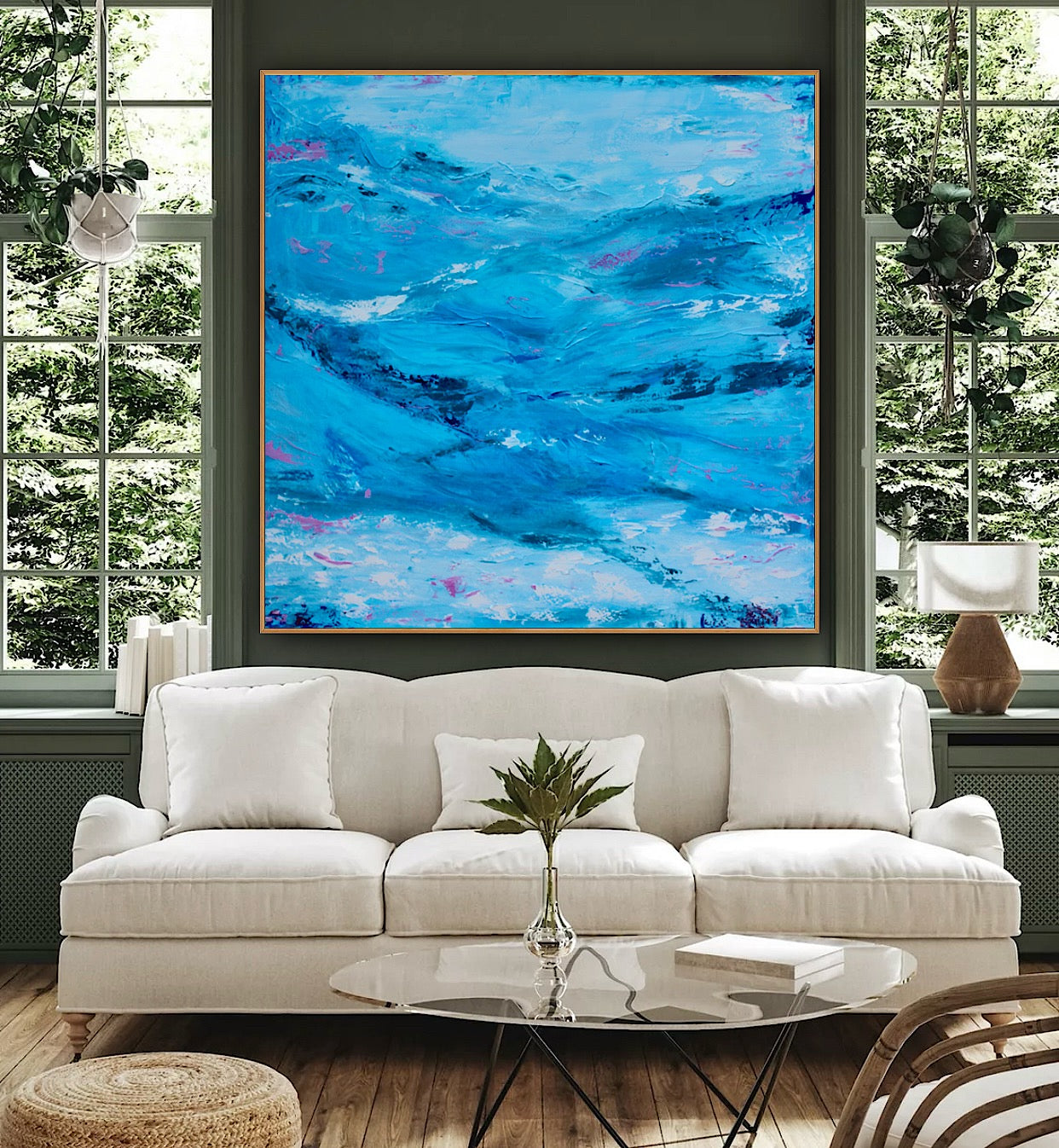 Richter StyLe Original abstract Large Oil Painting On Canvas 90x90cm Ocean time textured