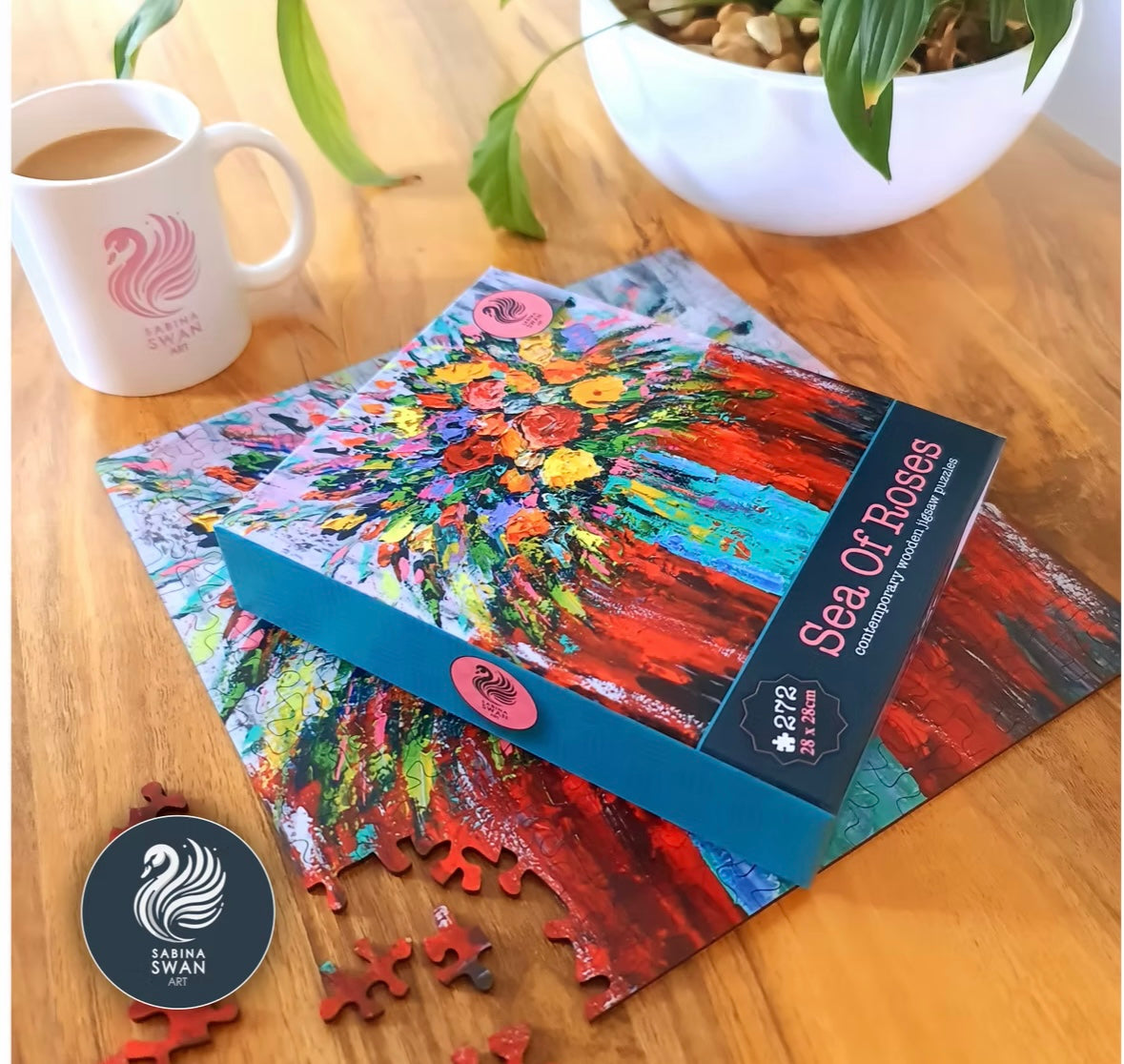 Art Wooden Puzzle for Adults Sabina Swan Art Original Jigsaw Sea of Roses