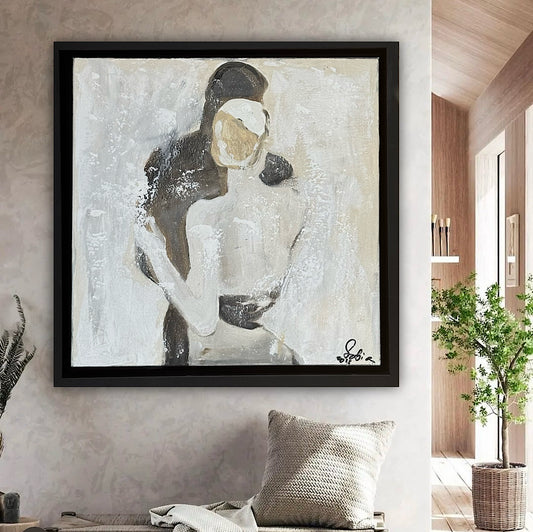 Framed Original Abstract contemporary Oil Painting On Canvas 35x35cm  love dance oka