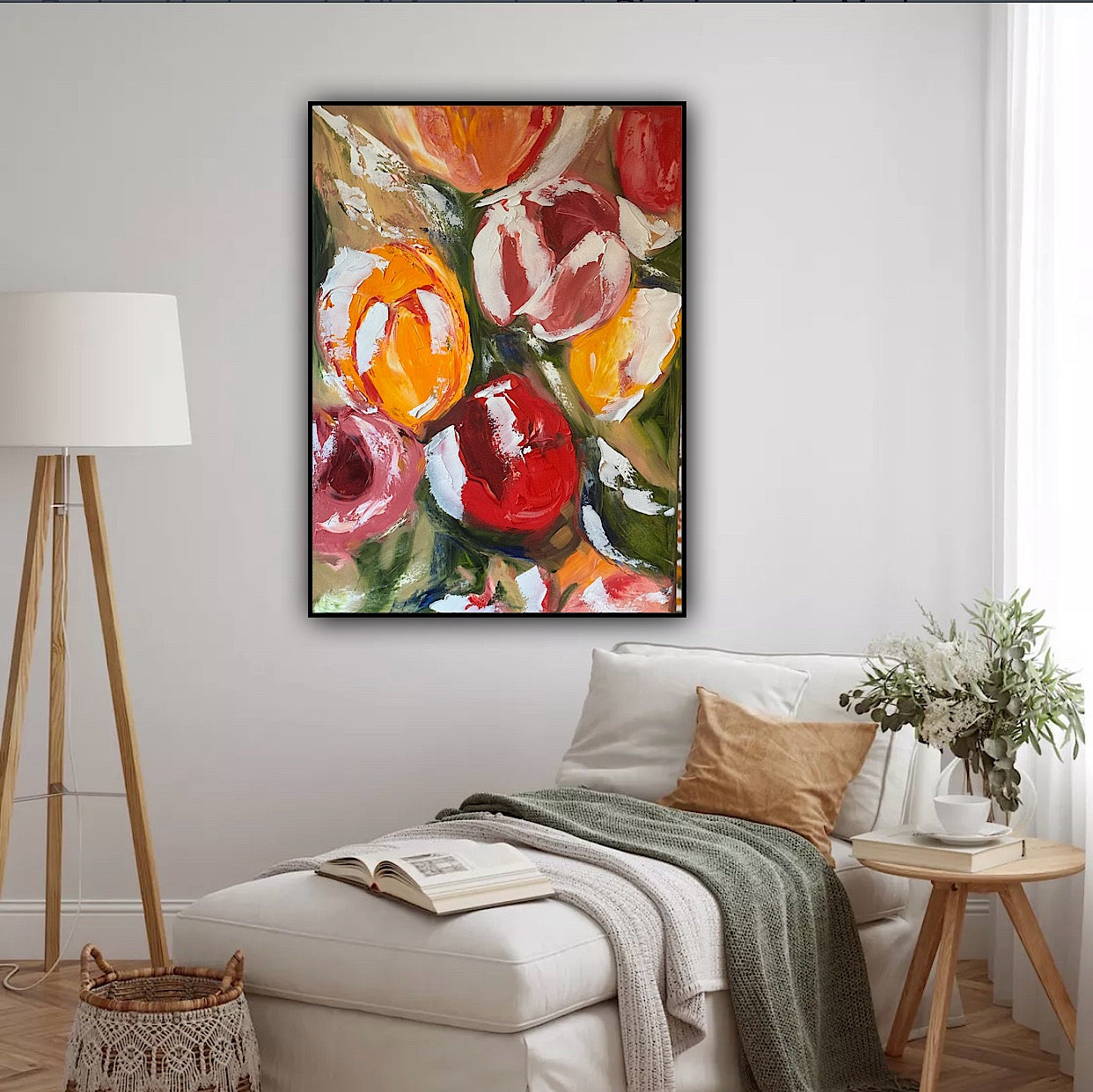Renoir Style Original Floral Abstract Oil Painting On 70x50cm Canvas Tulips study
