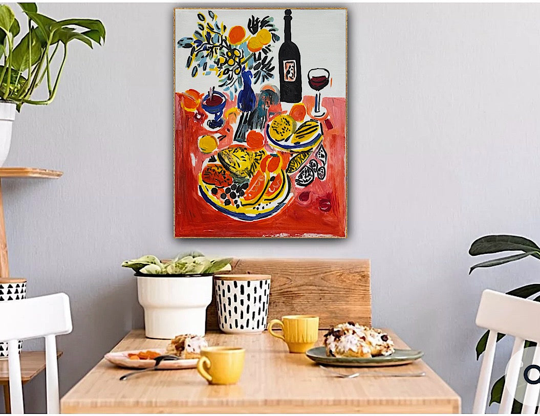 Renour Abstract Original Oil Painting On 80x60cm canvas Wine and Fruit