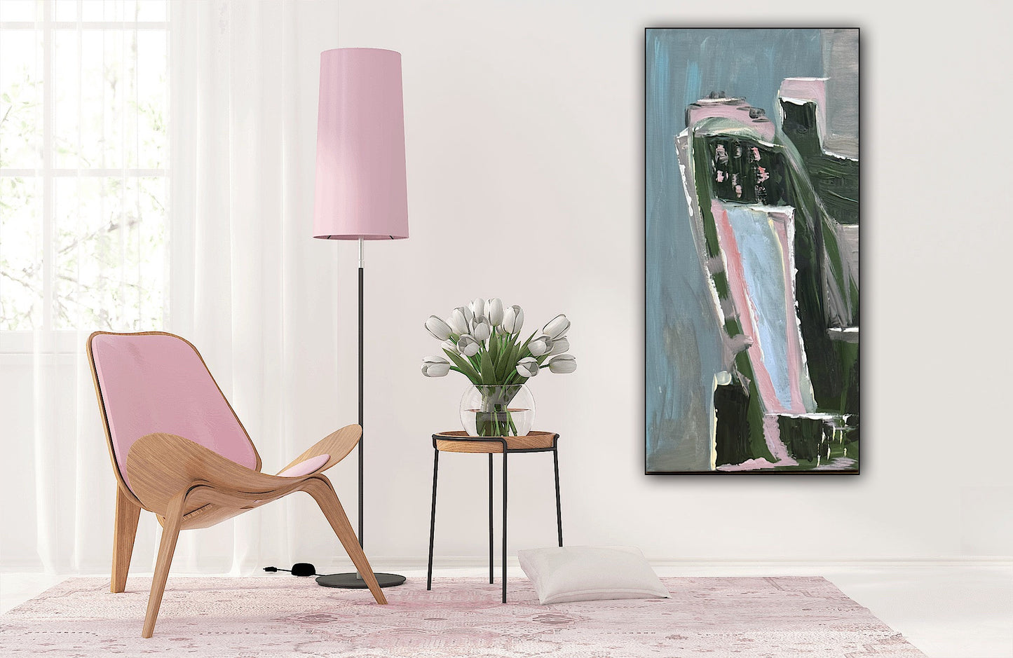 Oka Contemporary Abstract Original Oil Painting 30cm x 60cm textured House on a Hill
