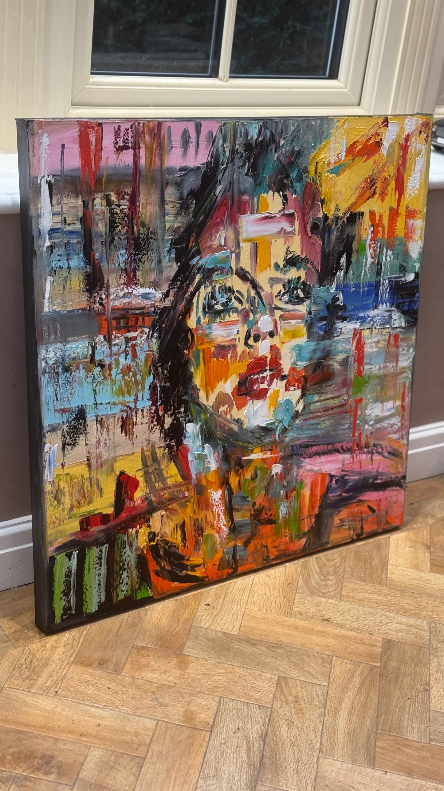 Contemporary Abstract Original Oil Painting On Canvas 80x80cm Graffiti Art Woman’s portrait