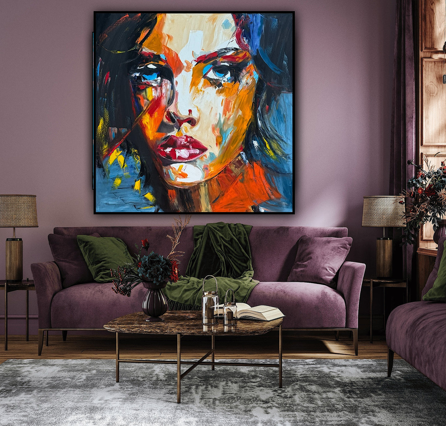 Richter Style Abstract Original Oil Painting On 100 x 100cm canvas Serenity in her eyes portrait