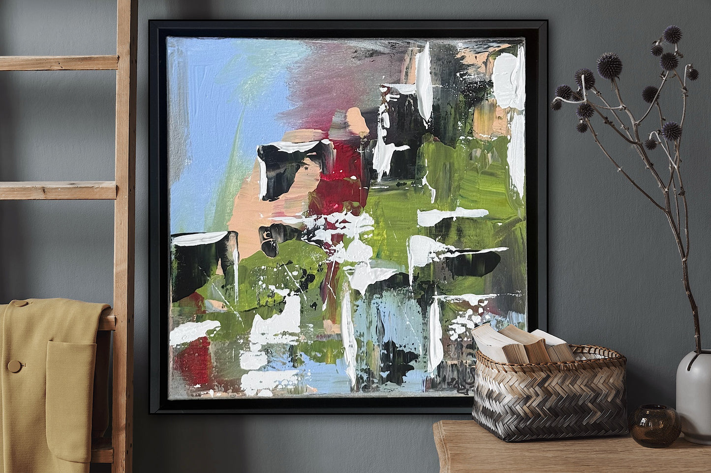 Framed Original Contemporary Abstract Oil Painting On Canvas 24 x 24cm ‘rome’
