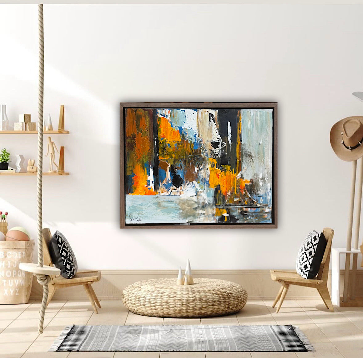 Framed Original Abstract contemporary Oil Painting On Canvas 60x50cm London Dusk Oka