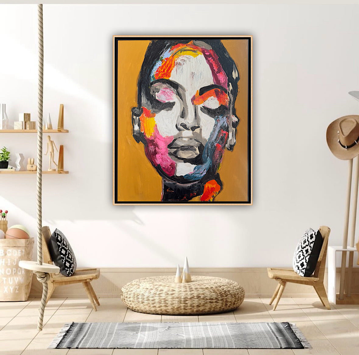 Framed in solid oak frame Original Abstract Oil Painting On Canvas 75x60cm ‘The strong woman’ Oka portrait