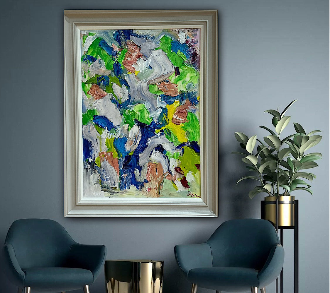 Framed Original Abstract contemporary Oil Painting On Canvas 52x70cm Floral Oka
