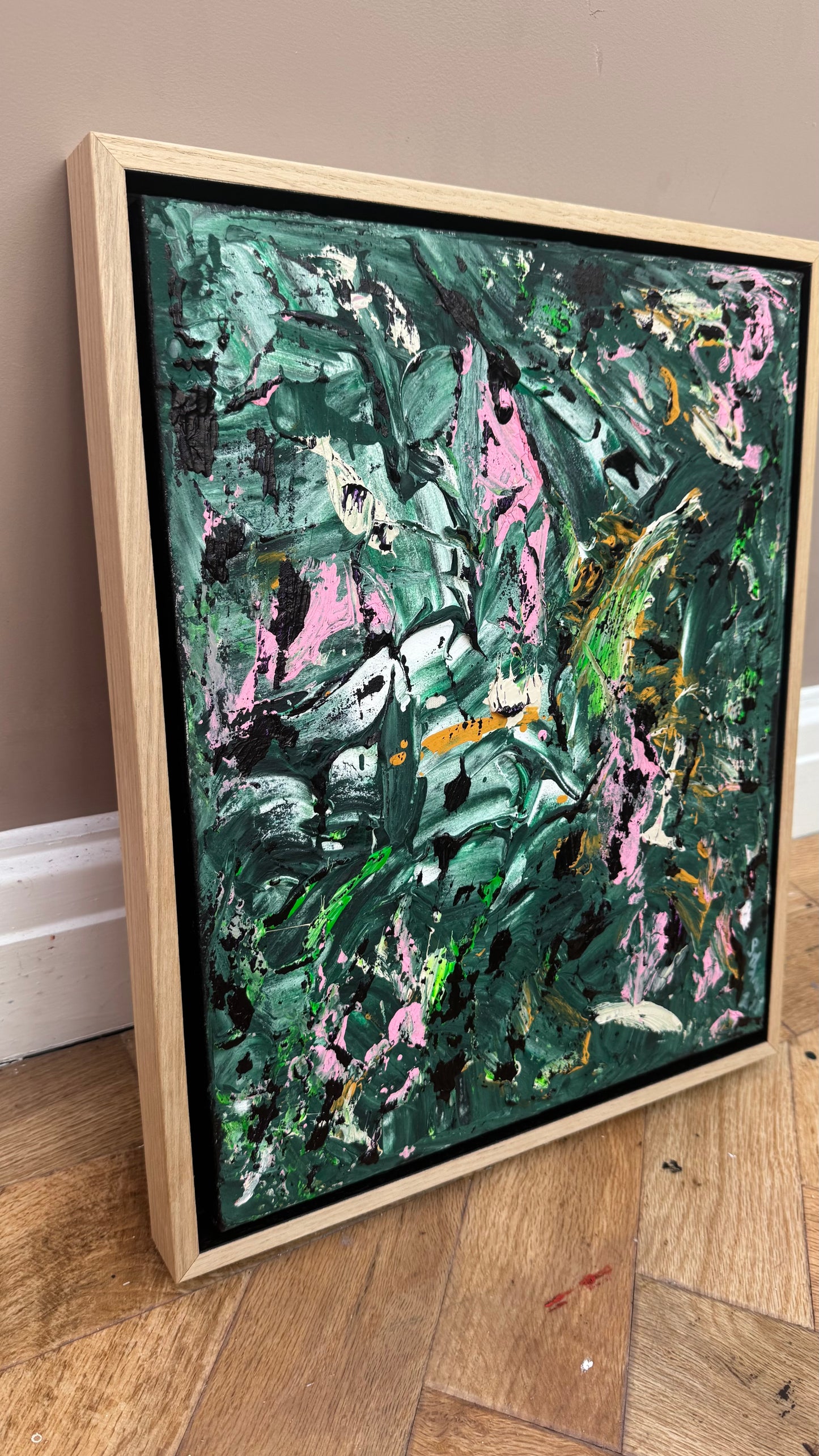 Framed in oak Original Abstract contemporary Oil Painting On Canvas 40x33cm Orchard II Oka