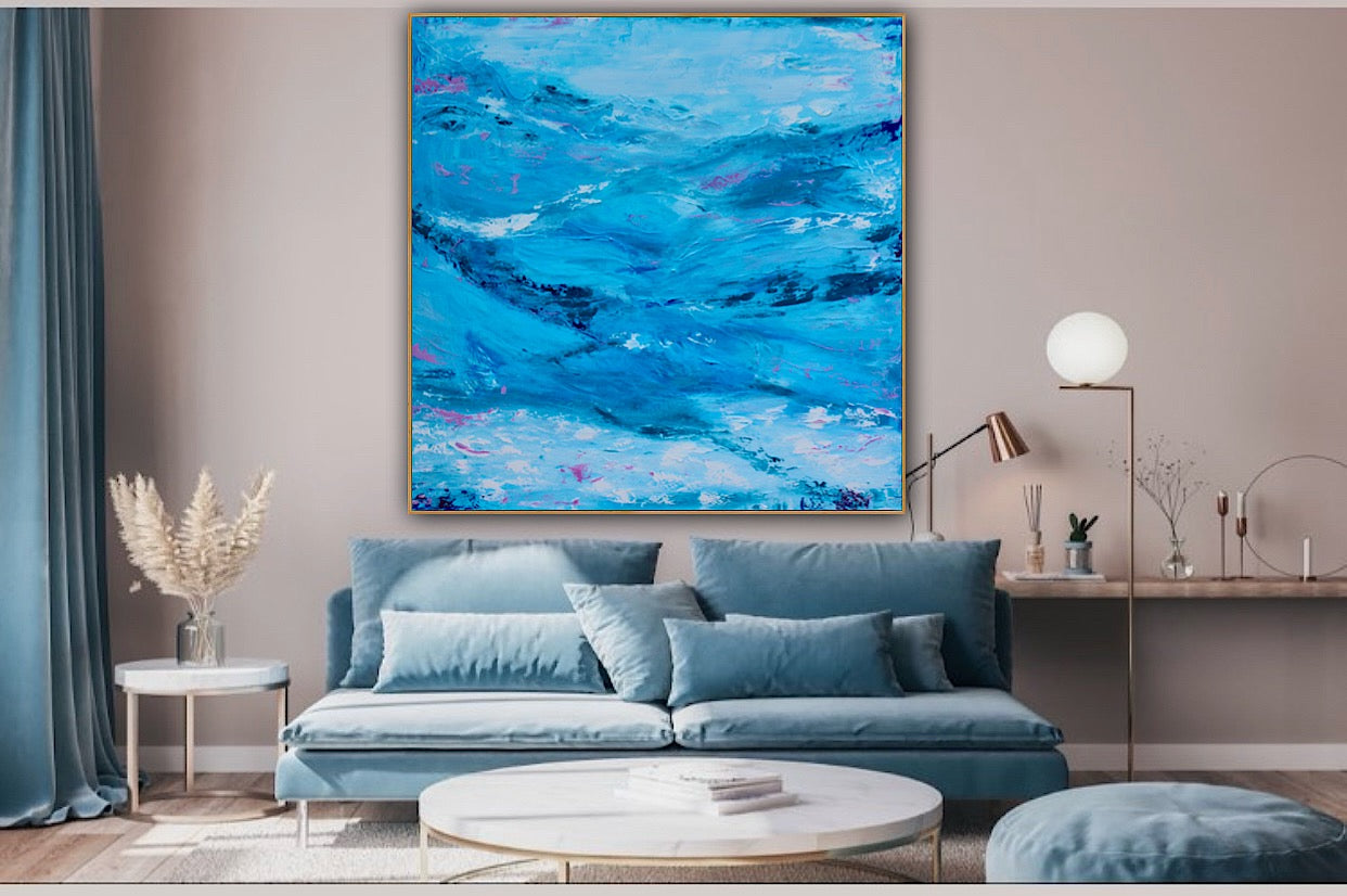 Richter StyLe Original abstract Large Oil Painting On Canvas 90x90cm Ocean time textured