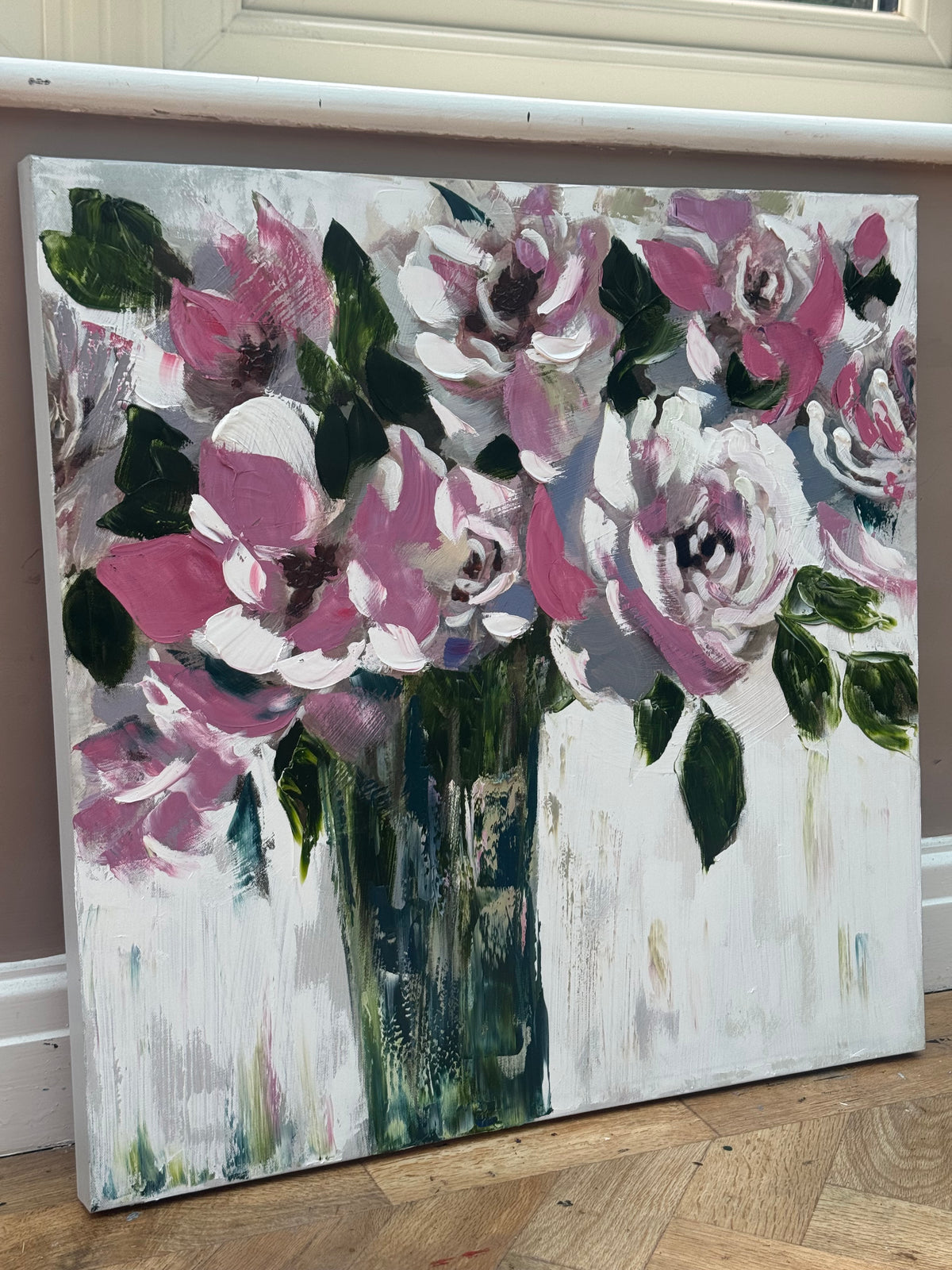 Contemporary Abstract Original Oil Painting On 60x60cm on Canvas Roses in the Vase