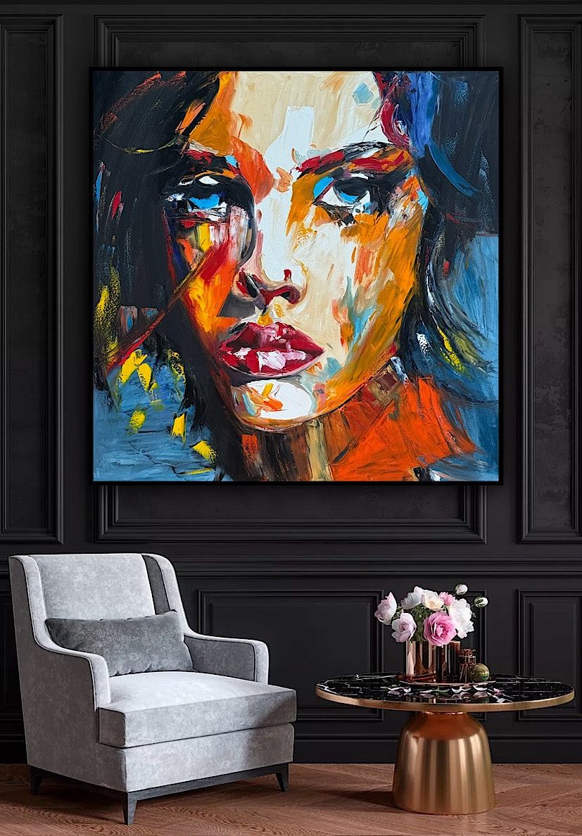 Richter Style Abstract Original Oil Painting On 100 x 100cm canvas Serenity in her eyes portrait