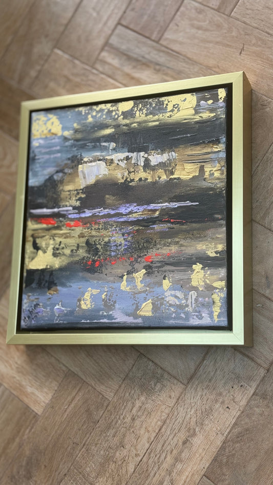 Framed Original Abstract contemporary Oil Painting On Canvas 35x35cm Sunset at lakes Oka