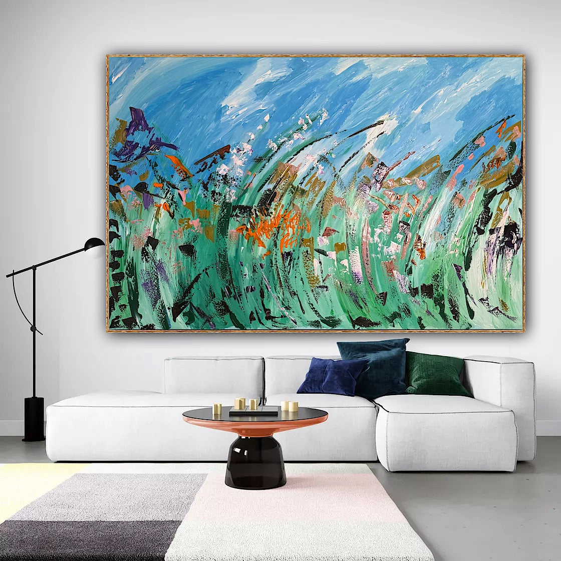 Original Abstract Oil Painting On Canvas 150cm x 100cm Meadow Field Oka floral