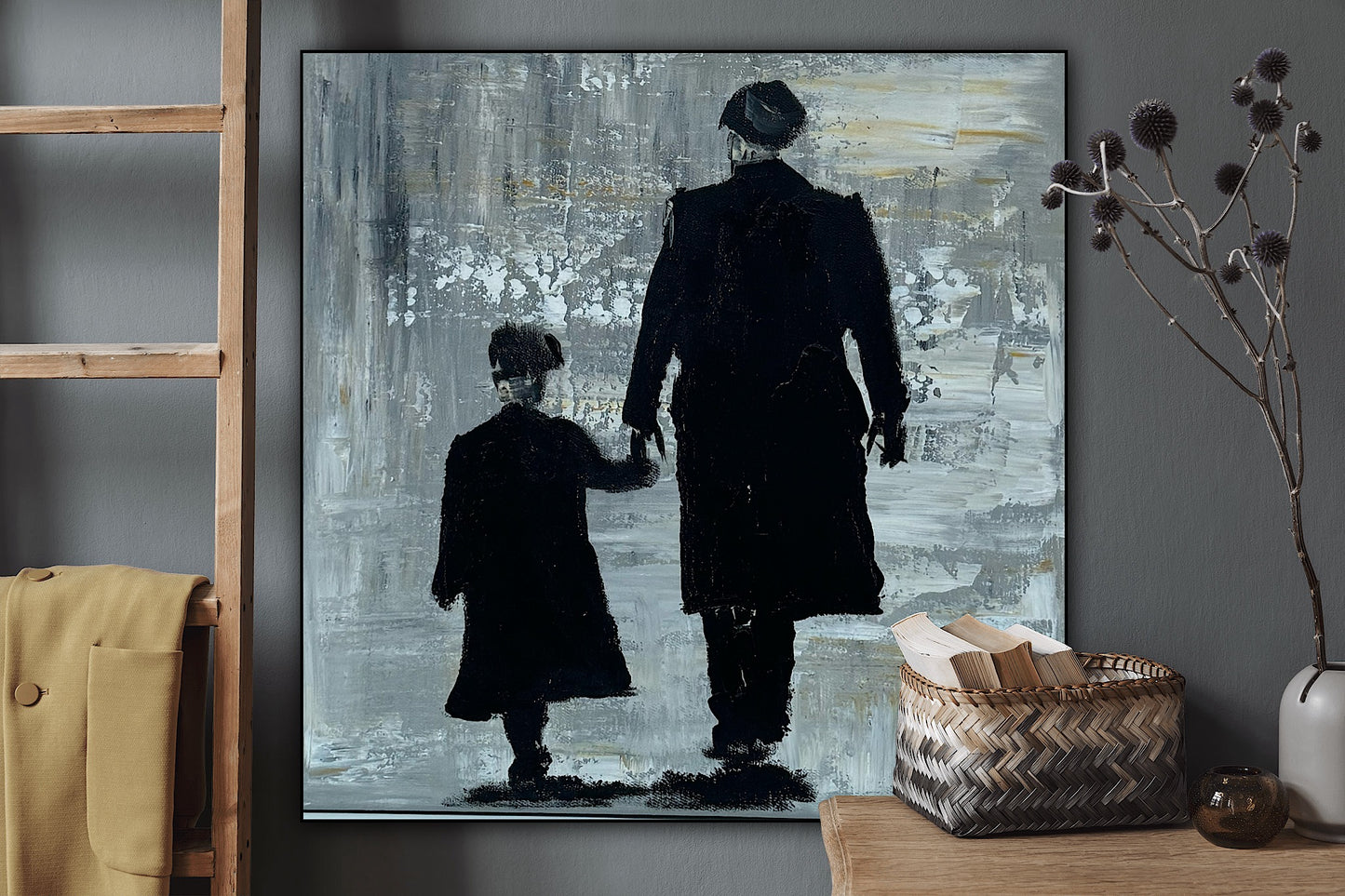Figurative Modern Abstract contrmporary oil Painting On Canvas 40x40cm Tommy and Charlie Shelby