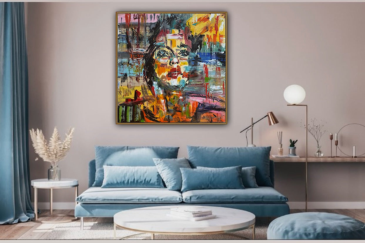 Contemporary Abstract Original Oil Painting On Canvas 80x80cm Graffiti Art Woman’s portrait