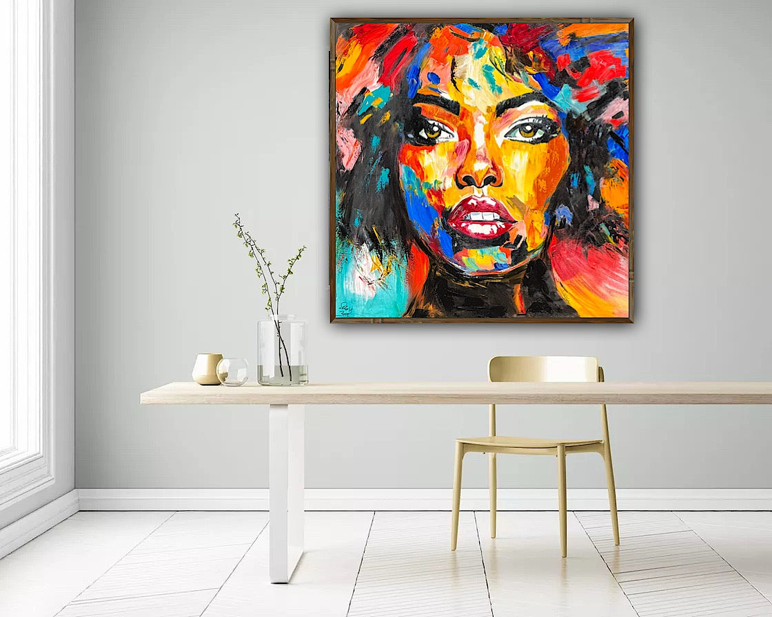 Richter Style Abstract Original Oil Painting On 100 x 100cm canvas Beauty Hazel eyes woman portrait