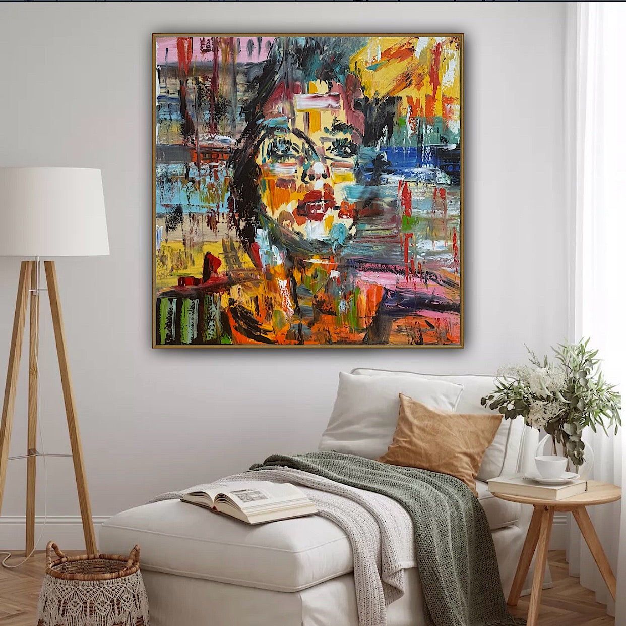 Contemporary Abstract Original Oil Painting On Canvas 80x80cm Graffiti Art Woman’s portrait