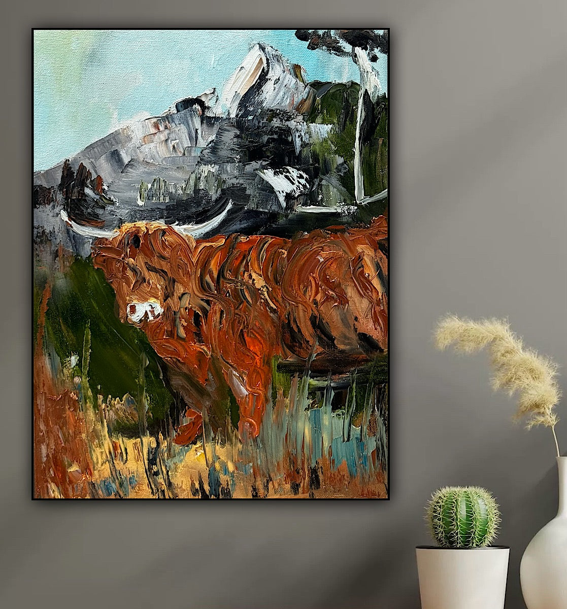 Abstract Original Oil Painting On 30 x 40cm Canvas Aboriginal highland cow ‘Bertie’ animal