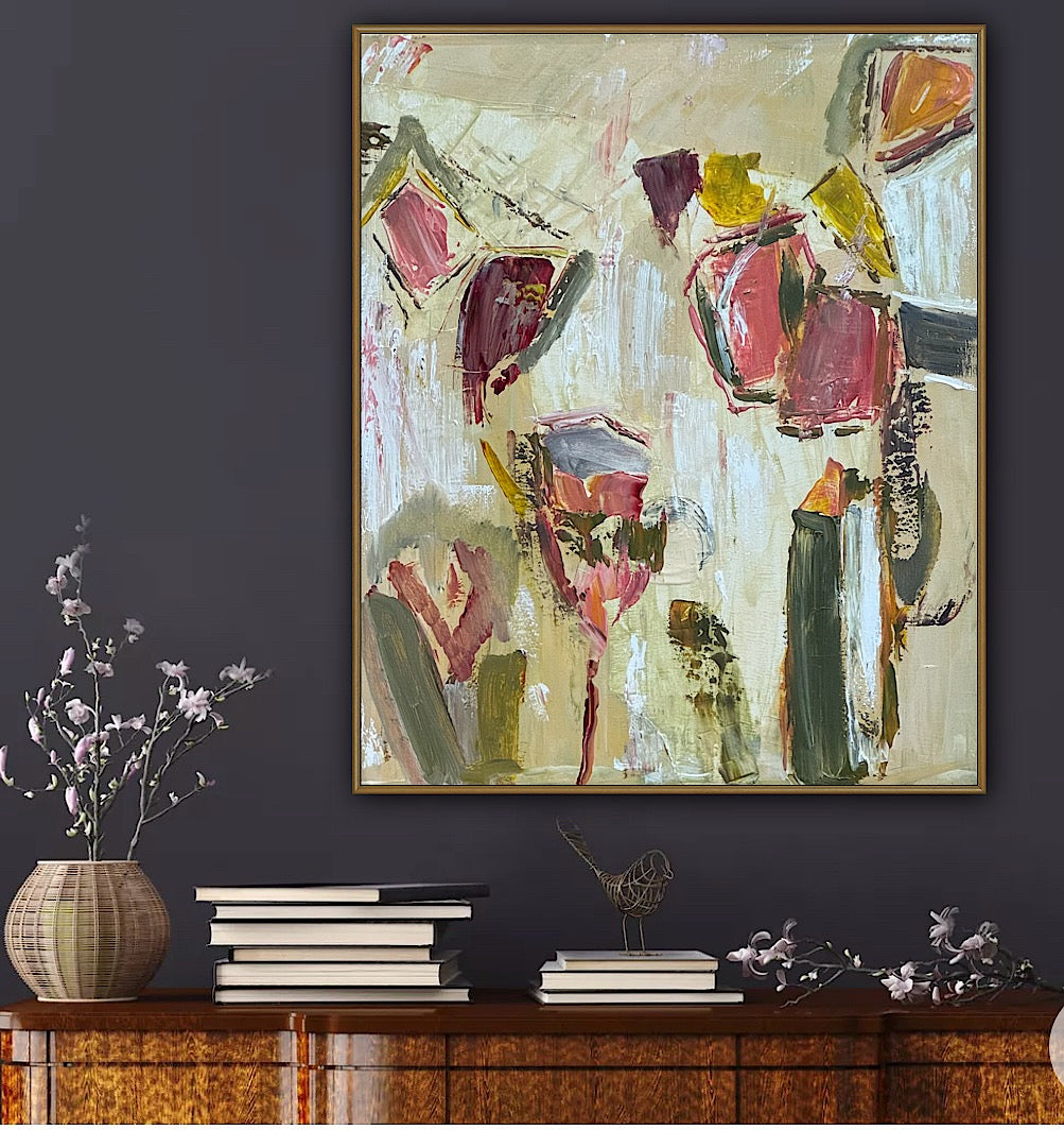 Oka Style Abstract contemporary Oil Painting On Canvas 50 x 60cm Orcia flower