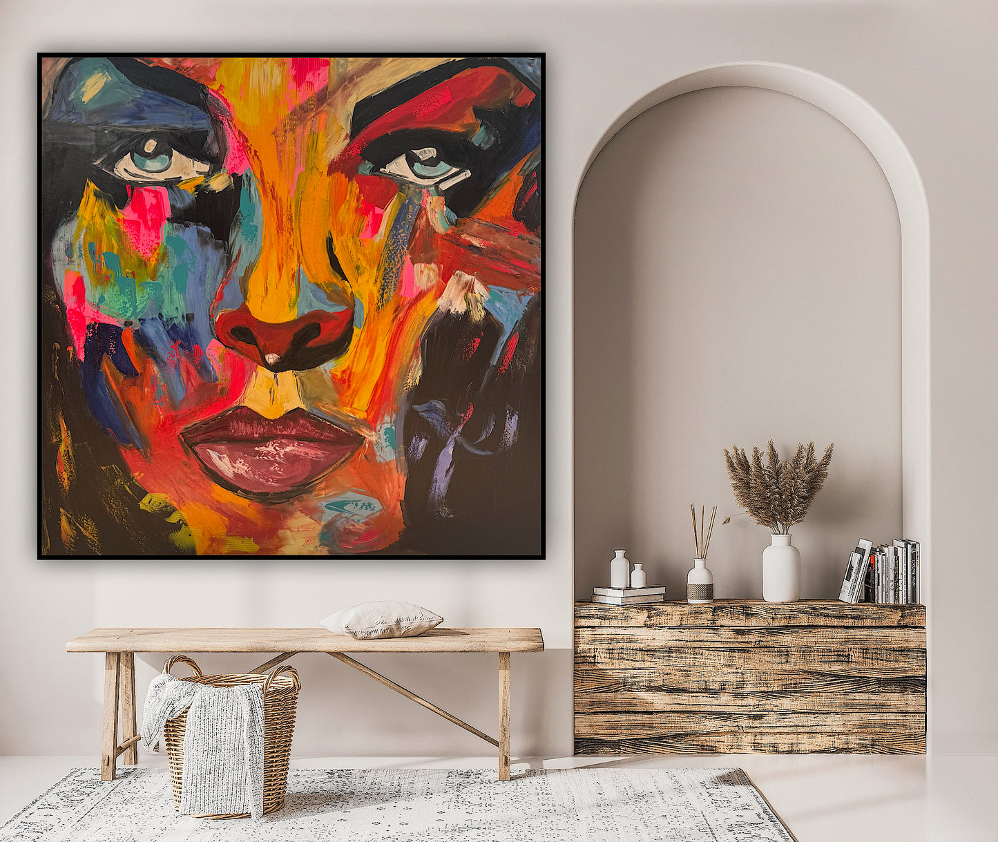 Contemporary Abstract Original Oil Painting 100x100cm canvas Cat Woman Beauty portrait