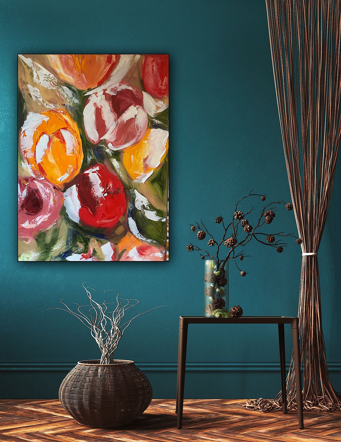 Renoir Style Original Floral Abstract Oil Painting On 70x50cm Canvas Tulips study